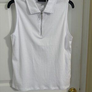 Rafaella Women's Sleeveless Zip Tech Polo White Sz M Retail $49